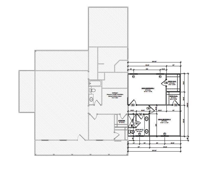 Architectural floor plan illustrating a residential addition with two bedrooms, walk-in closets, and a bathroom.