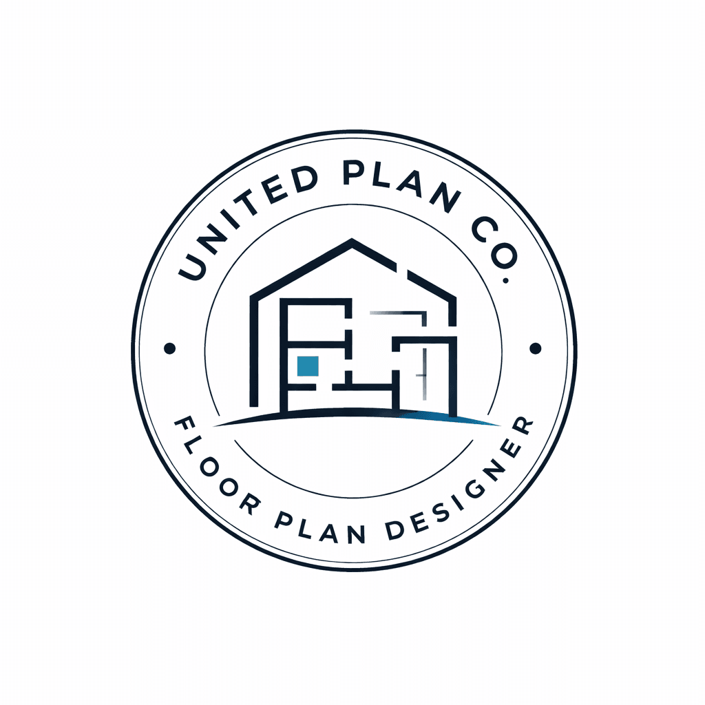 United Plan Co. Floor Plan Designer logo featuring a house outline and blueprint graphic.